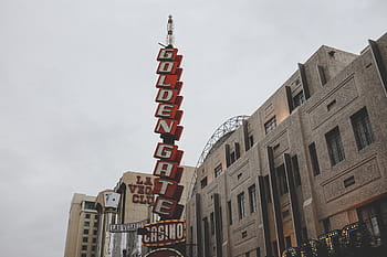 zlatý, neon znamení brány kasina, Golden Gate Casino, neonový nápis, neon, podepsat, typografie, městské scény, stavba, exteriér budovy, architektura