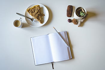 dort, káva, žurnálování, napít se, espresso, pohled shora, bílé pozadí, jídlo, pohár, snídaně, káva - nápoj