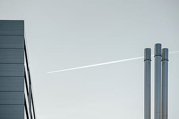 Foto, grau, Beton, Gebäude, die Architektur, Infrastruktur, Blau, Himmel, Turm, Düsenflugzeug, Technologie