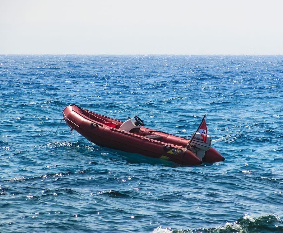 motoscafo, rosso, mare, estate, nave nautica, mezzi di trasporto