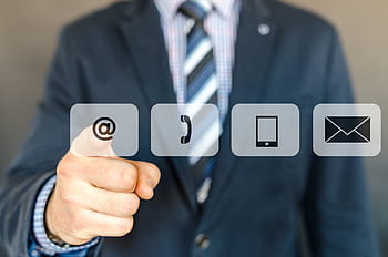man, tapping, @, button, contact us, contact, email, phone, mail, inbox, communication