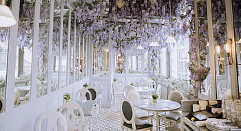sospeso, fiori, camera, interno, design, sedie, tavolo, estetico, ristorante, fantasia, cucina raffinata