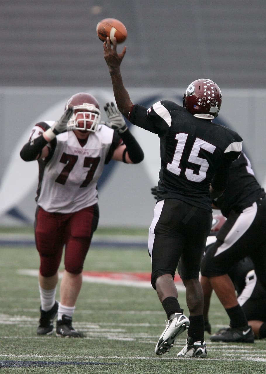 american football, quarterback, pass, defense, pass rush, competition, high school football, athletes, football player, game, sport