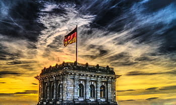 grey, concrete, building, flag, Bundestag, German Flag, Reichstag, germany, berlin, capital, black red gold
