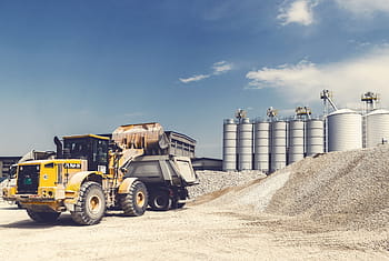 žlutá, Černá, traktor, mraky, během dne, zařízení, štěrk, těžký, těžká výbava, průmyslová oblast, velký