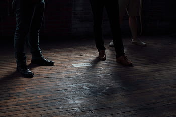 three, people, standing, brown, wooden, floor, brow, parquet, flooring, dark, room