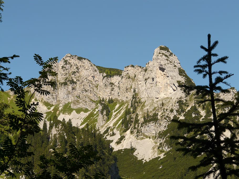 sebenspitze, hora, vysokohorský, tannheim, túra, Skála