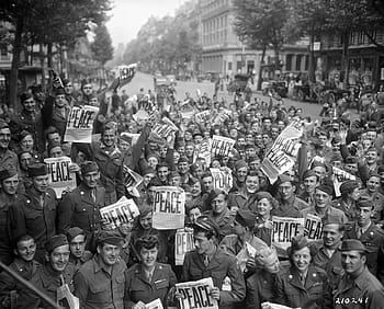 military, personnel, celebrating, end, Allied, military personnel, Paris, V-J Day, World War II, allied military personnel, celebration