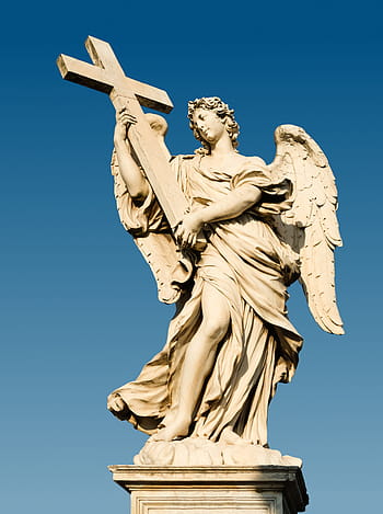 anděl, hospodářství, přejít, socha, Průhledná, modrý, nebe, anděla s křížem, sant'angelo most, Řím, Itálie