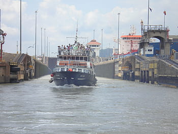 Černá, šedá, motorový člun, voda, během dne, Panamský průplav, loď, kanál, Panama, dovolená, přeprava