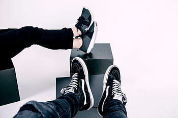 two, person, resting, feet, black, rack, shoes, vans, nike, sneakers, rubber