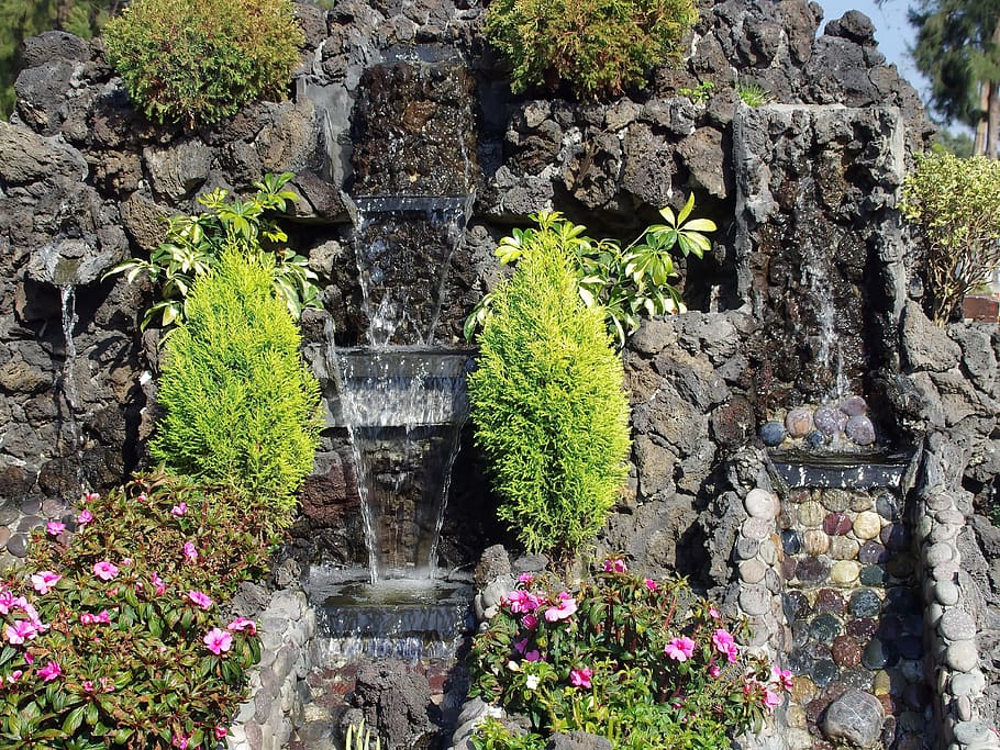 mexico, fountain, washbasin, cascade, garden, water