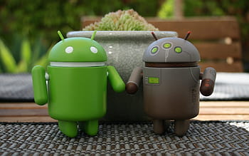 two, green, gray, android figurine, flowerpot, android, couple, computer, technology, man, woman