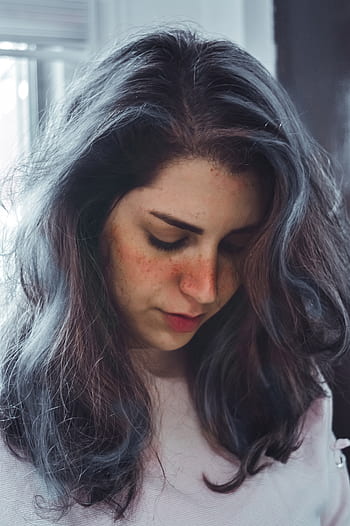 girl, portrait, serious, sad, headshot, hair, person, alone, female, face, indoors