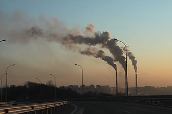 building erupting smoke, Factory, Smoke, Emissions, Road, pollution, smoke stack, industry, air pollution, smoke - physical structure
