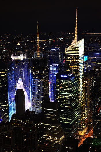 antenne, foto, gebouwen, nacht, nyc, ny, Manhattan, grote appel, wolkenkrabber, New York, wolkenkrabbers
