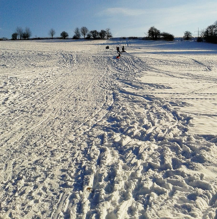 skluzavka, sáňkování, skihang, děti, zimní, sníh, zábava, kopec, bílý, slunce, Studený