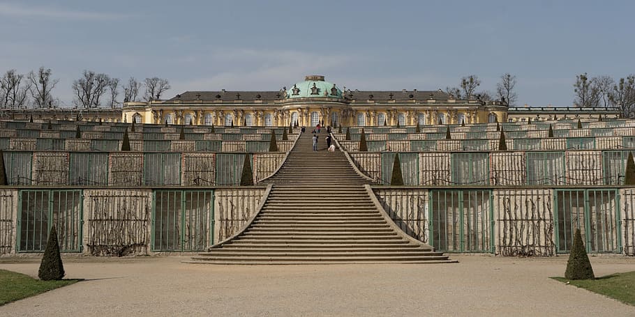 architektura, zahrada, terasa, schloss, palác, Potsdam, sanssouci, geometrie