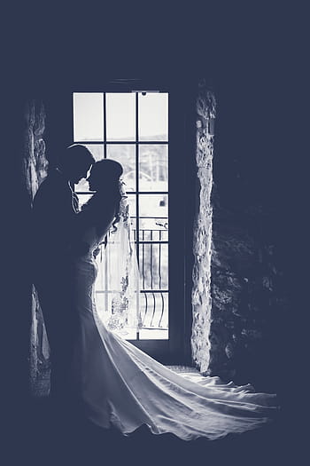 man, woman, prenuptial photo, silhouette, newlywed, grass, cloud, sky, dark, sunset, people