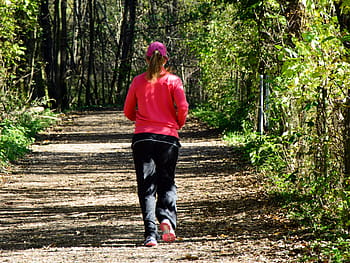 donna, in esecuzione, boschi, jogger, tempo libero, recupero, jog, correre, ragazza, natura, lontano