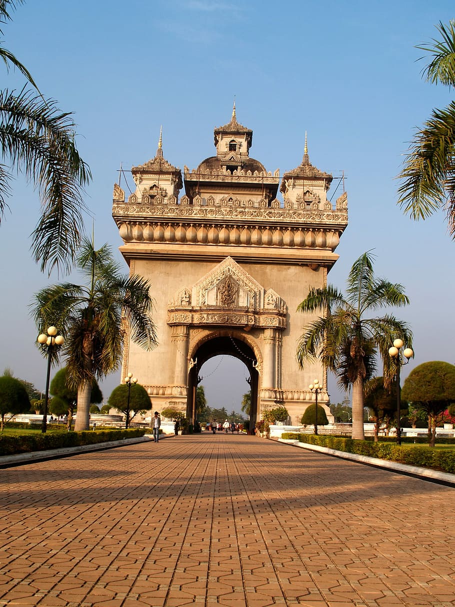 Gate, Wat, Pha-That Luang, Vientiane, wat pha-that luang, laos, monument, asia, clear sky, tree, history