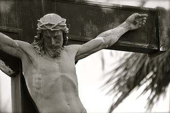 grayscale photo, crucifixion, jesus, christ, statue, christ crucified
