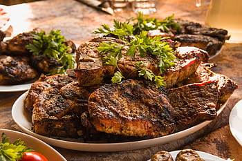 opečený, hovězí steak, bílý, deska, maso, jídlo, bbq, smažené maso, shish kebab, gril, steaky