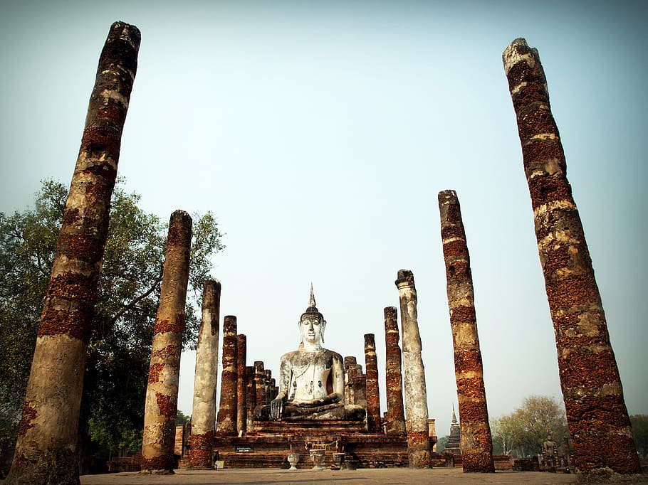 starověké, architektura, umění, Asie, ayutthaya, Bangkoku, Krásná, krása, cihlový, Buddha, Kambodža