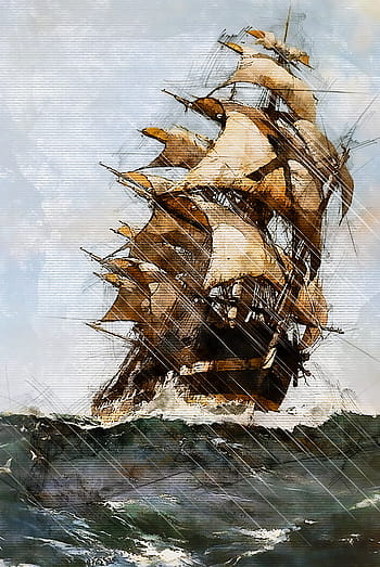 hnědý galleon malba, plachetnice, stožár, loď, moře, přeprava, námořní, voda, dobrodružství, bouřlivý, oceán