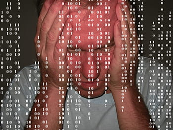 man, wearing, white, crew-neck t-shirt, despair, problem, null, one, binary, binary code, crash