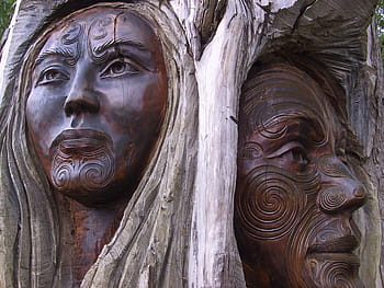 two, carving, hawaiian people tribe, Hawaiian people, tribe, wood, man, woman, pair, old, maori