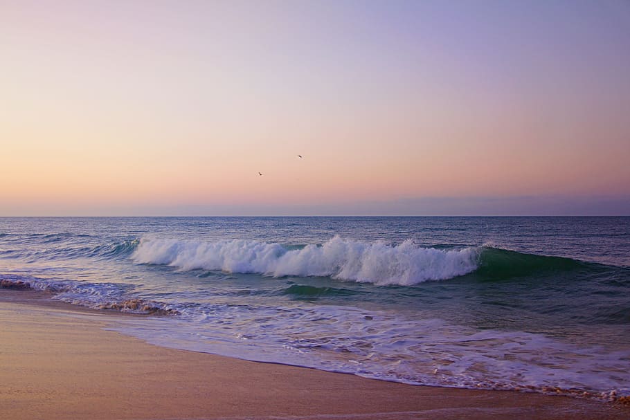 vlny oceánu, faro, Portugalsko, algarve, většina buku, pobřeží Atlantského oceánu, prázdná pláž, nálada, oceán, krásné pláže, krajina