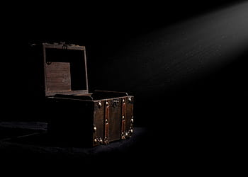 silhouette photography, open, brown, chest, crepuscular ray, box, treasure chest, dark, treasure, wealth, pirate