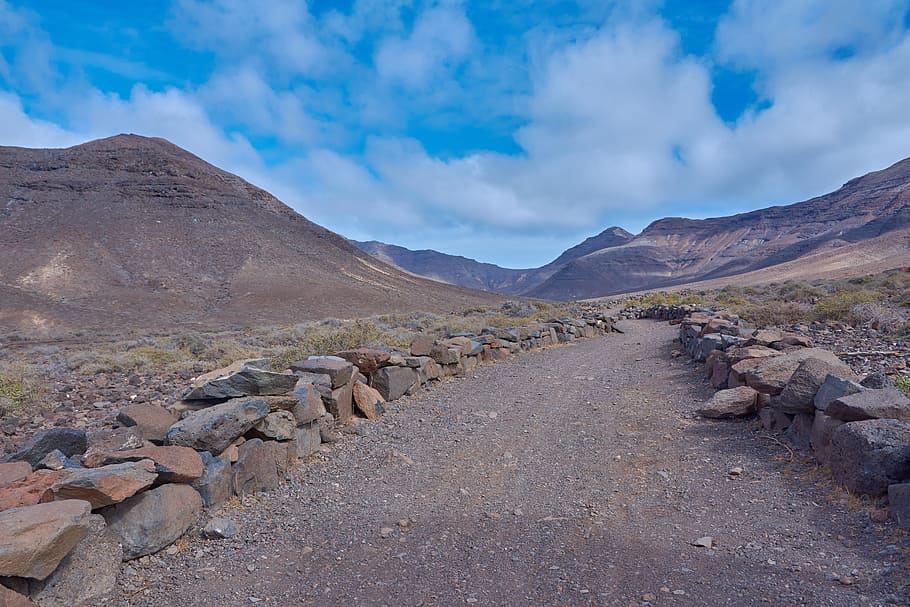 pryč, poušť, karg, kameny, nebe, wölken, modrý, tenerife