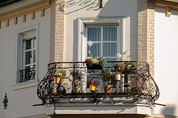 balkón, žehlička, tepané železo, kovářství, květiny, fasáda, ornament, zábradlí, fasáda domu, domácí fronta, zdobení kovů