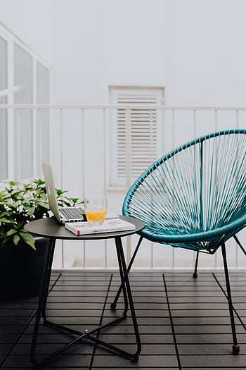 balkon, kursi, meja, furnitur, gaya, taman, kecil
