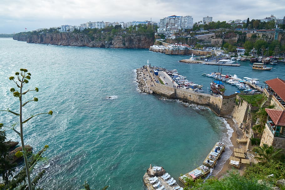 viaggio, marino, onde, natura, città, Antalya, tacchino, paesaggio, turismo, architettura, cielo