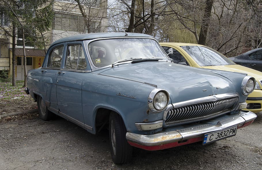 ガズ、 1962年、 ヴォルガ、 車、 ロシア、 青、 クロム、 タイヤ、 交通、 社会主義、 共産主義