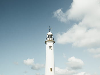 blanc, phare, couvert, des nuages, nuage, ciel, gratte ciel, direction, nuage - ciel, journée, personne