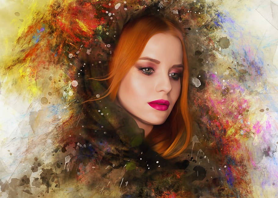 oranžový, vlasy žena, portrét, Krásná, dívka, žena, tvář, ženský, krása, mladý, Modelka