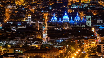 Ekvádor, cuenca, noční fotografie, katedrála, architektura, osvětlení