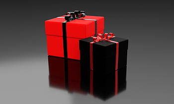 Due, scatole regalo nere e rosse, presente, pacchetto, regalo, celebrazione, Natale, vacanza, scatola, sorpresa, nastro