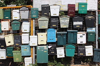 assorted, mailboxes, fence, post letter, mail box, letter boxes, letters, mailbox, post, leave, message