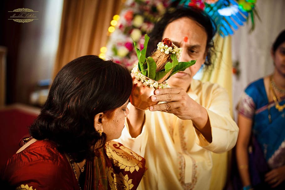 rituál, manželství, maharashtrian, marathi, svatba, Hind, tradice, muž, manžel, manželka, indický