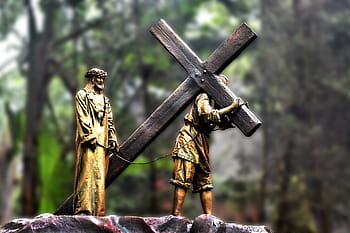 person, frakte, kryss, Mann, stående, figurer, Jesus Kristus og korset, korset, påske, stasjon av korset, korsfestelsen