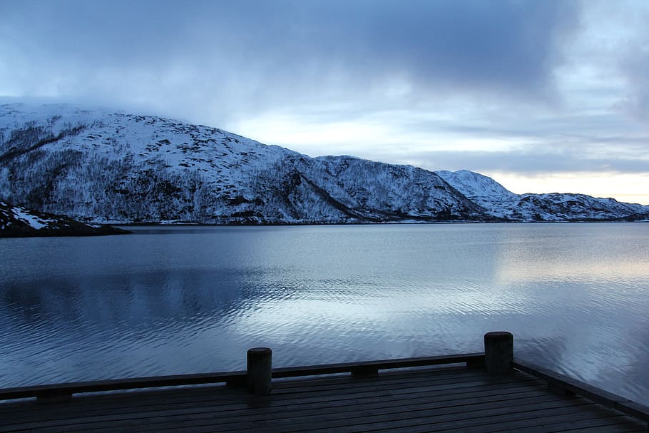 dawn, cloud, blue, sky, ocean, amazing, beautiful, sea, fjord, snow, mountain