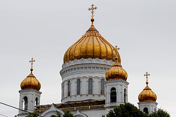 kostel, zlatý, kupole, Rusko, Moskva, ortodoxní, ruská pravoslavná církev, historicky, klášter, věž, věřte