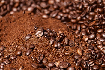 detailní fotografie, Kávová zrna, káva, fazole, kofein, přízemní, mletá káva, kávový prášek, opečený, aroma, prospěch z