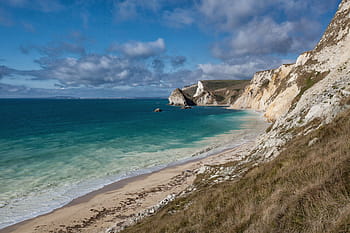 wide-angle landscape shot, white, cliffs, Wide-angle, landscape, shot, white cliffs, Jurassic Coast, Dorset, England, nature