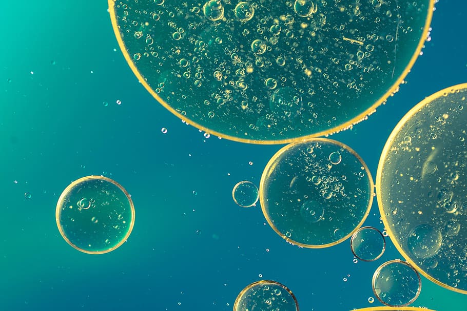 blue, water bubbles wallpaper, oil in water, oil eye, liquid, abstract, texture, macro, oil, close, background